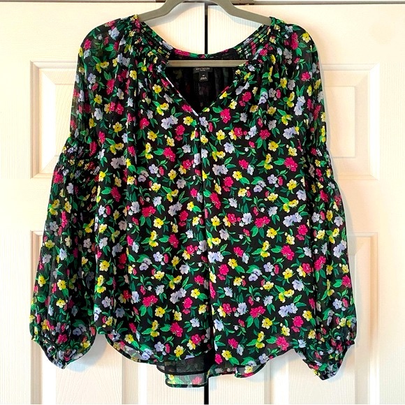 Ann Taylor Black Colorful Floral Print Blouse, MP - Picture 1 of 9